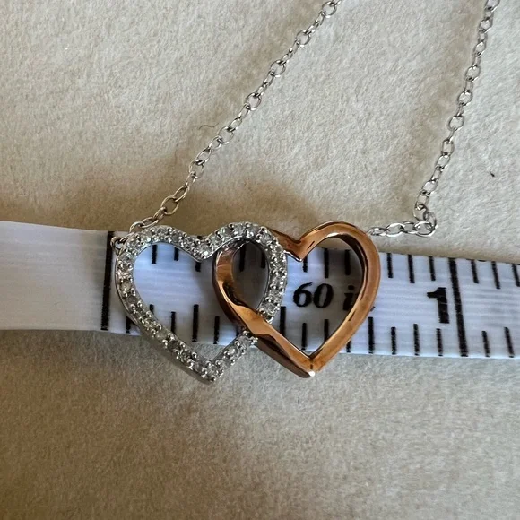 Diamond Classics Sterling Silver and Rose Gold Plated Double Heart Necklace - Picture 11 of 13